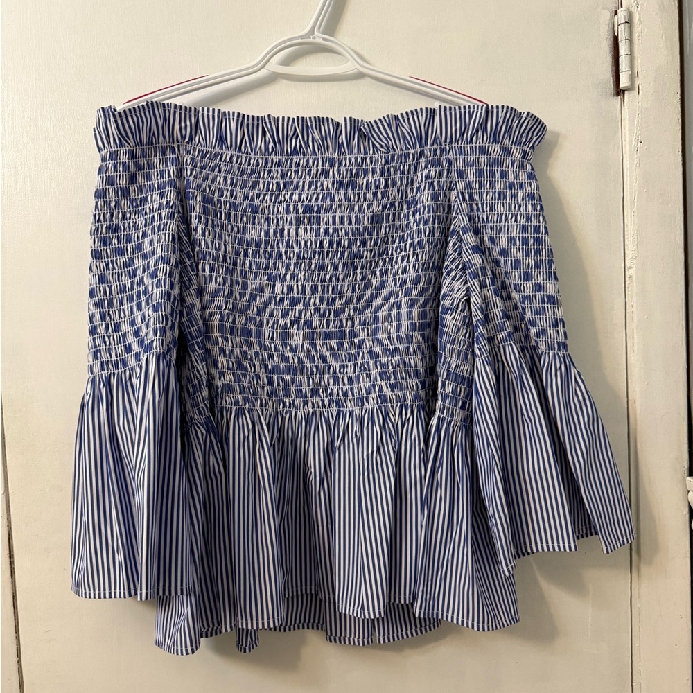Joseph Ribkoff Blue and White Smocked Top